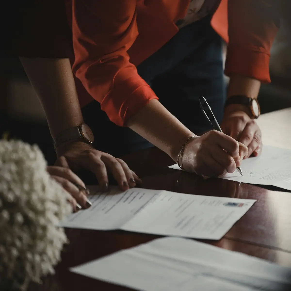 women reviewing contract