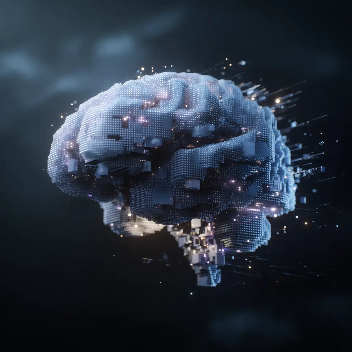 an abstract image of a brain composed of bits of data